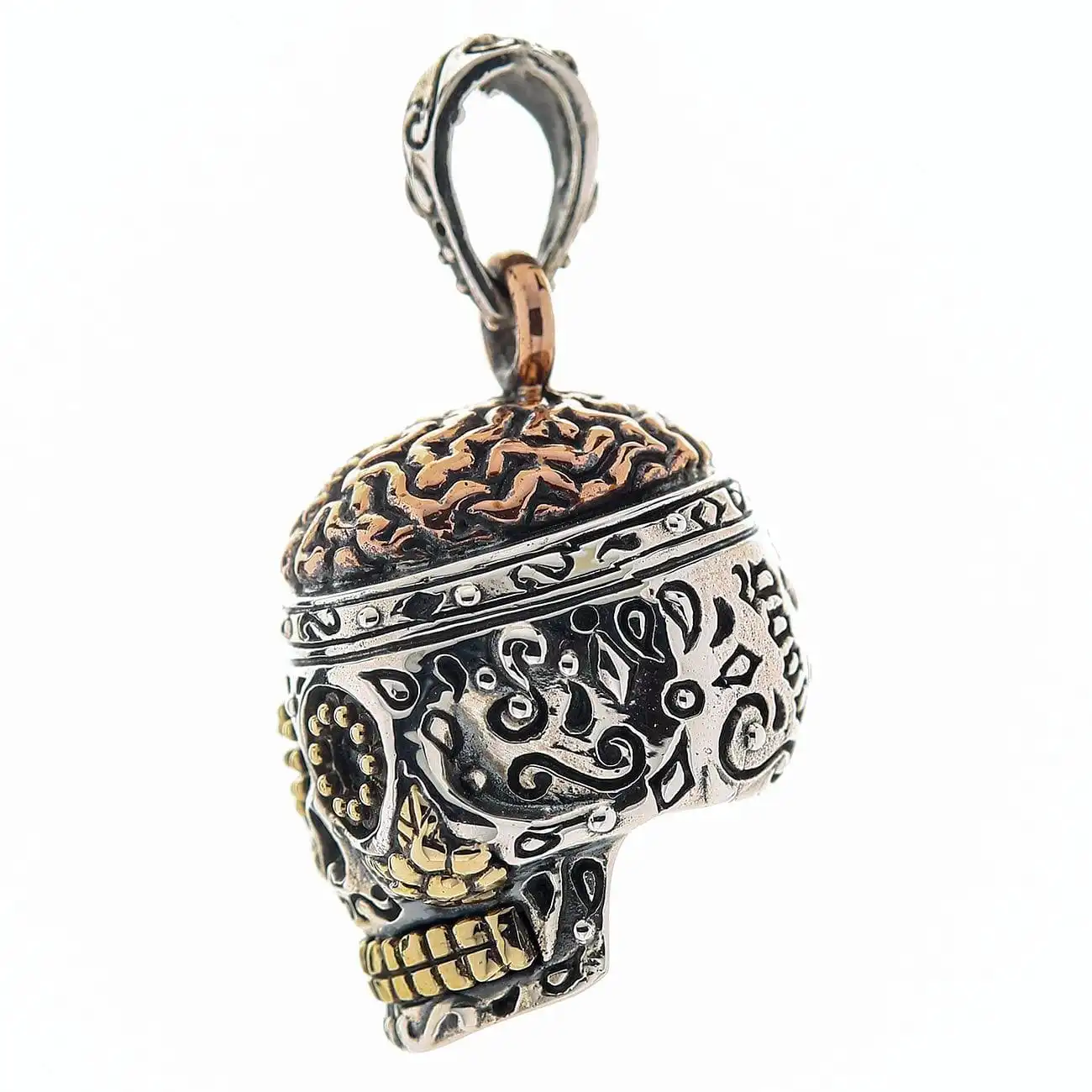 Bikerringshop Sterling Silver Brain Mexican Sugar Skull Pendant 5 Bikerringshop Sterling Silver Brain Mexican Sugar Skull Pendant - Image 3