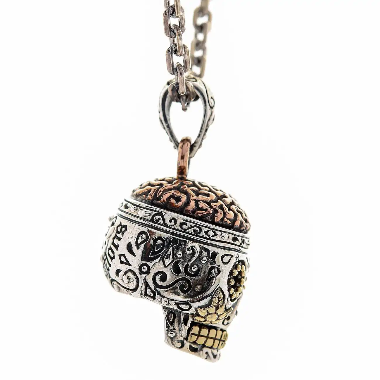 Bikerringshop Sterling Silver Brain Mexican Sugar Skull Pendant 7 Bikerringshop Sterling Silver Brain Mexican Sugar Skull Pendant - Image 5