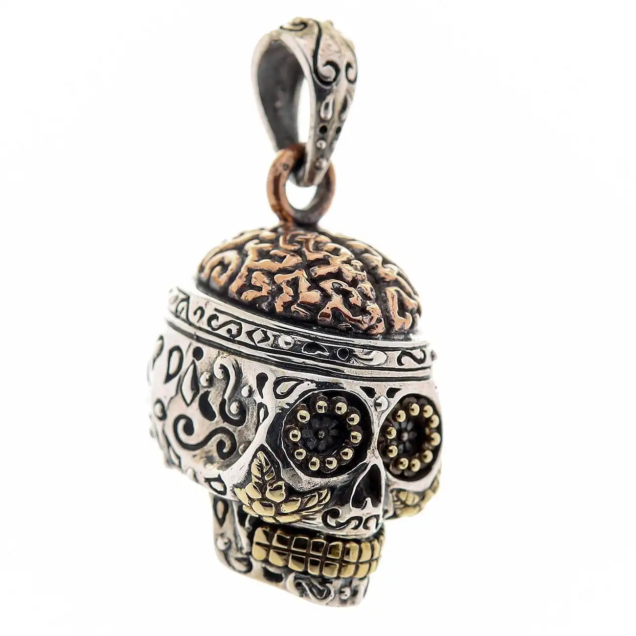 Bikerringshop Sterling Silver Brain Mexican Sugar Skull Pendant 4 Bikerringshop Sterling Silver Brain Mexican Sugar Skull Pendant - Image 2