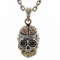 Bikerringshop Sterling Silver Brain Mexican Sugar Skull Pendant 13 Bikerringshop Sterling Silver Brain Mexican Sugar Skull Pendant -Outlet Rings Store brain sugar skull pendant 6