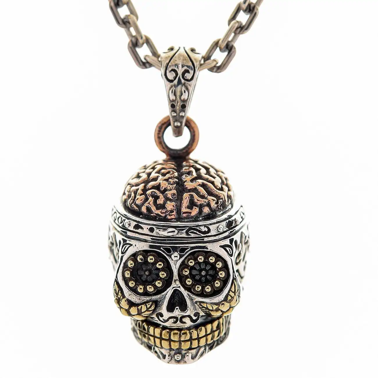 Bikerringshop Sterling Silver Brain Mexican Sugar Skull Pendant 8 Bikerringshop Sterling Silver Brain Mexican Sugar Skull Pendant - Image 6