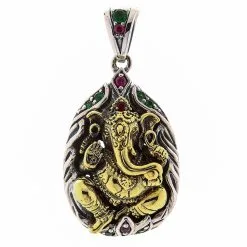 Bikerringshop Sterling Silver Hindu Amulet Brass Ganesh Pendant