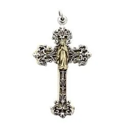 Bikerringshop Brass Silver Mary Angel Cross Pendant