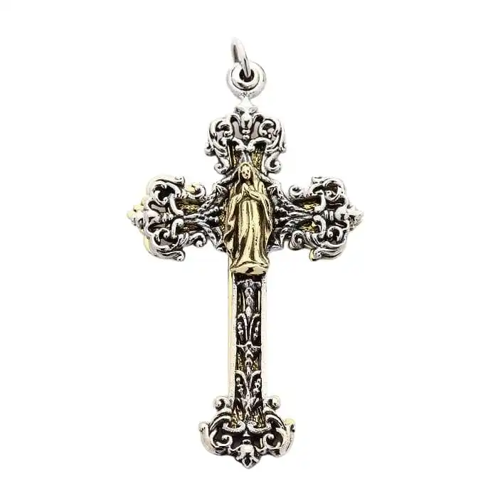 Bikerringshop Brass Silver Mary Angel Cross Pendant 3 Bikerringshop Brass Silver Mary Angel Cross Pendant