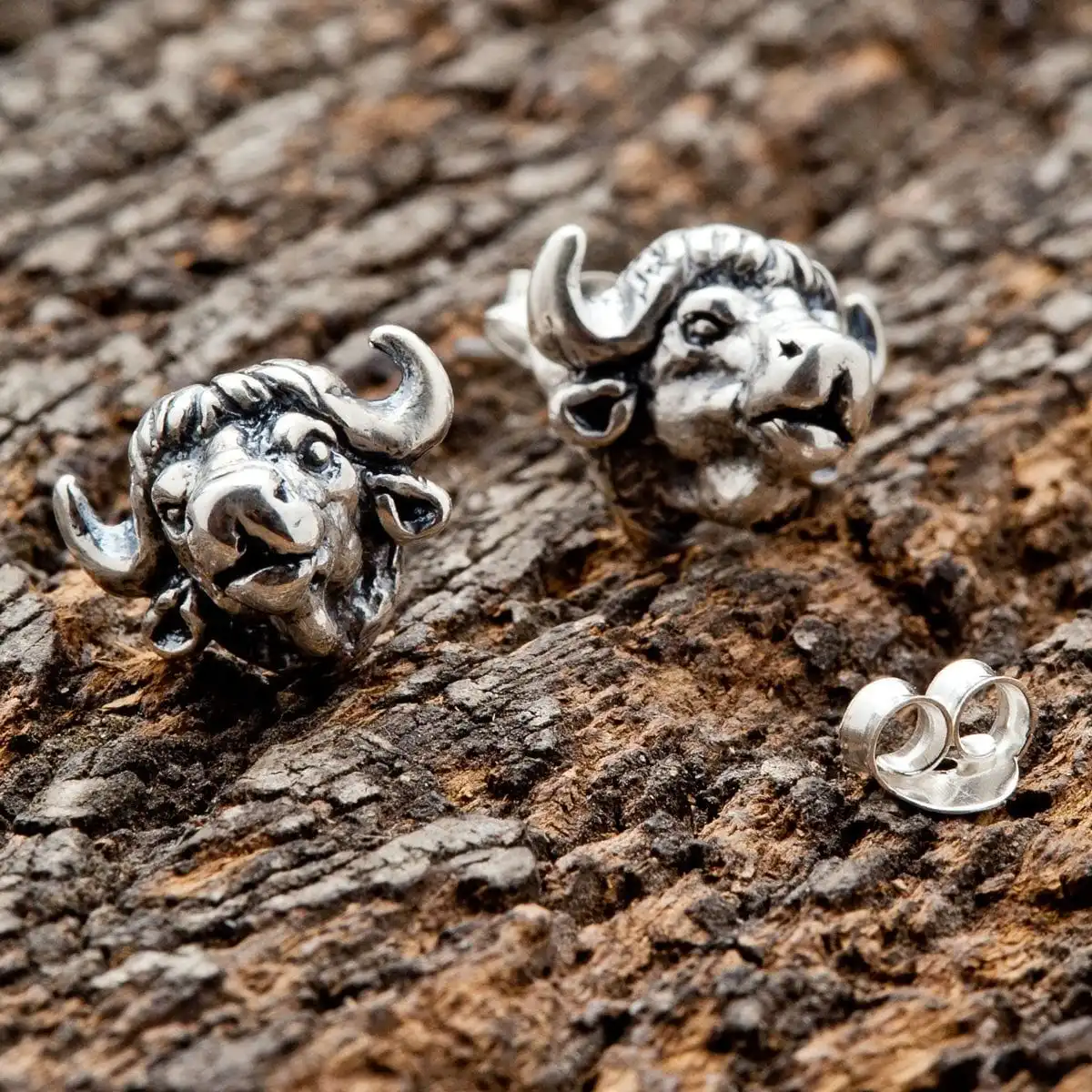 Bikerringshop Sterling Silver Bison Stud Earrings 3 Bikerringshop Sterling Silver Bison Stud Earrings