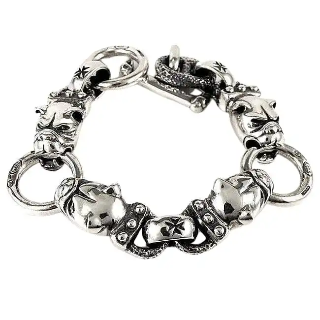 Bikerringshop Silver Bulldog Head Bracelet 4 Bikerringshop Silver Bulldog Head Bracelet - Image 2