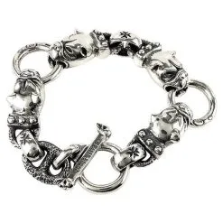 Bikerringshop Silver Bulldog Head Bracelet