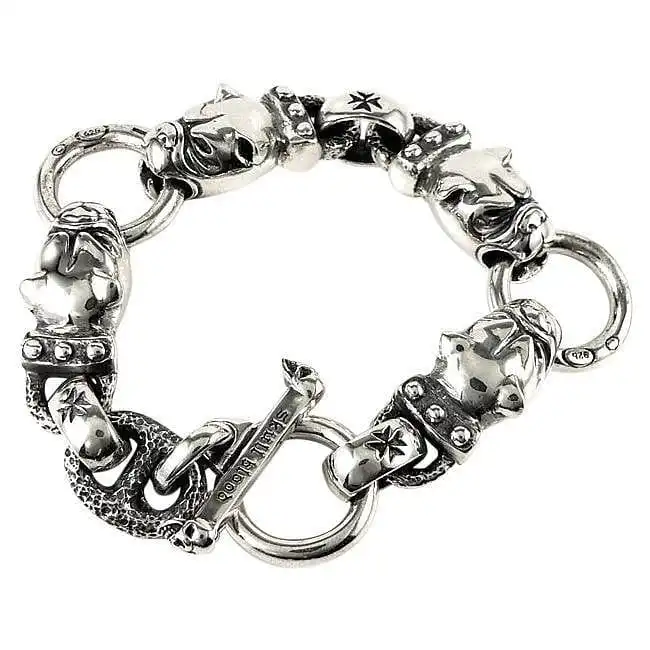 Bikerringshop Silver Bulldog Head Bracelet 3 Bikerringshop Silver Bulldog Head Bracelet