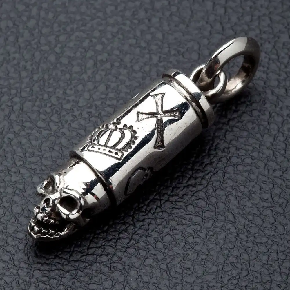 Bikerringshop Sterling Silver Skull Bullet Pendant 5 Bikerringshop Sterling Silver Skull Bullet Pendant - Image 3