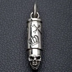 Bikerringshop Sterling Silver Skull Bullet Pendant 15 Bikerringshop Sterling Silver Skull Bullet Pendant -Outlet Rings Store bullet skull pendant