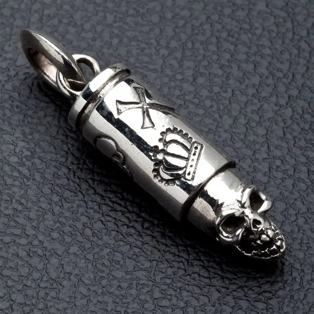 Bikerringshop Sterling Silver Skull Bullet Pendant 4 Bikerringshop Sterling Silver Skull Bullet Pendant - Image 2