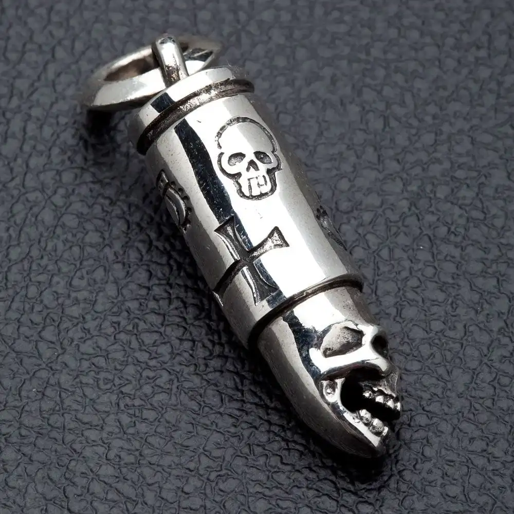Bikerringshop Sterling Silver Skull Bullet Pendant 6 Bikerringshop Sterling Silver Skull Bullet Pendant - Image 4