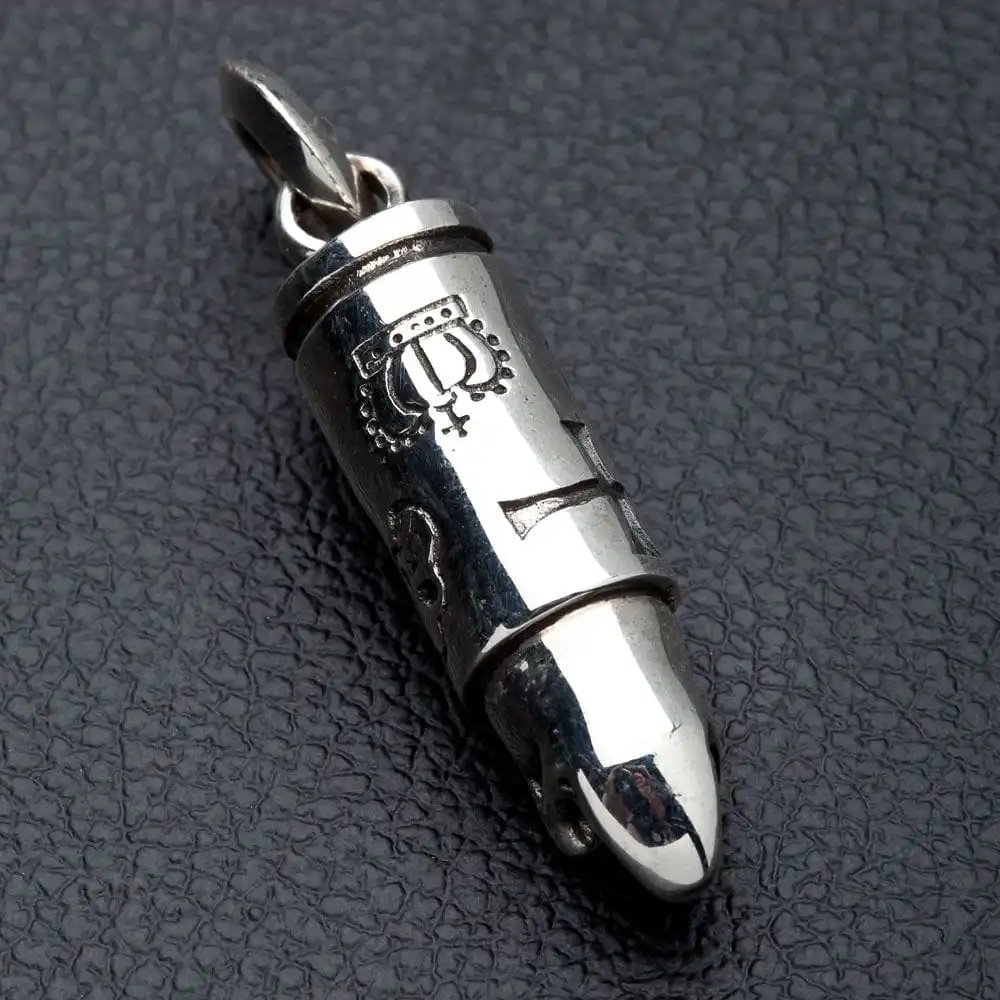 Bikerringshop Sterling Silver Skull Bullet Pendant 7 Bikerringshop Sterling Silver Skull Bullet Pendant - Image 5