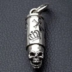 Bikerringshop Sterling Silver Skull Bullet Pendant