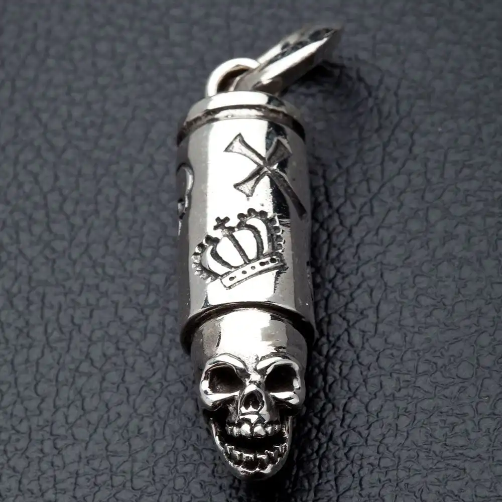 Bikerringshop Sterling Silver Skull Bullet Pendant 3 Bikerringshop Sterling Silver Skull Bullet Pendant