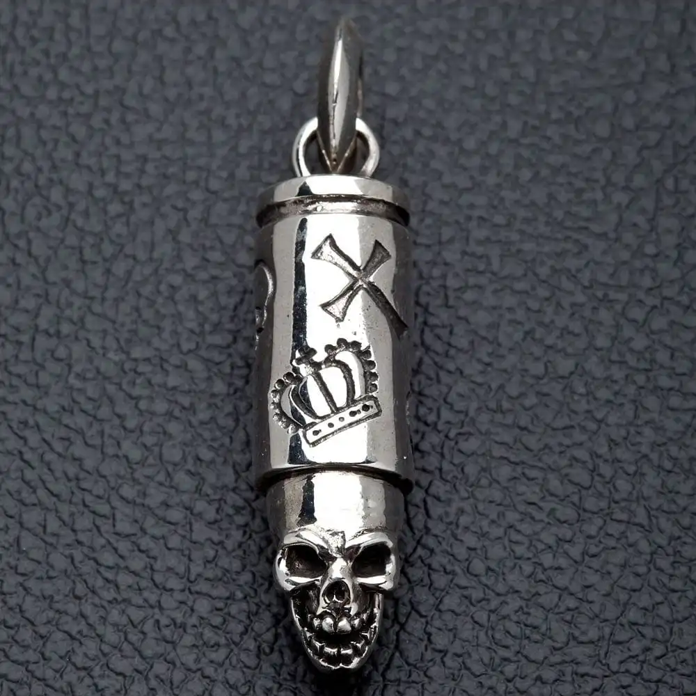 Bikerringshop Sterling Silver Skull Bullet Pendant 9 Bikerringshop Sterling Silver Skull Bullet Pendant - Image 7