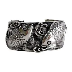 Bikerringshop Silver Carp Koi Fish Cuff Bracelet