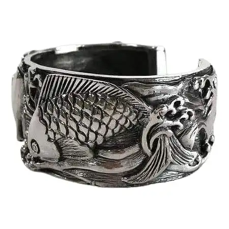 Bikerringshop Silver Carp Koi Fish Cuff Bracelet 6 Bikerringshop Silver Carp Koi Fish Cuff Bracelet - Image 4