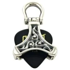 Bikerringshop Sterling Silver Tribal Carved Guitar Pick Holder Pendant