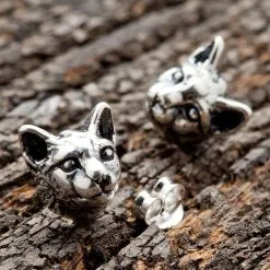 Bikerringshop Sterling Silver Cat Earrings