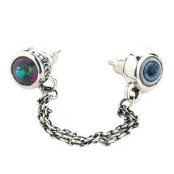 Bikerringshop Sterling Silver Double Chain Linked Punk Style Evil Eye Piercing Stud Earring -Outlet Rings Store chain punk piercing stud eyeball earrings 4