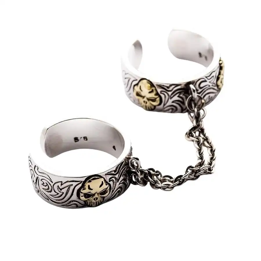 Bikerringshop Chained Double Skull Gothic Punk Ring 7 Bikerringshop Chained Double Skull Gothic Punk Ring - Image 5