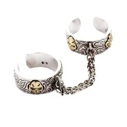 Bikerringshop Chained Double Skull Gothic Punk Ring 16 Bikerringshop Chained Double Skull Gothic Punk Ring -Outlet Rings Store chained double gothic punk ring 16