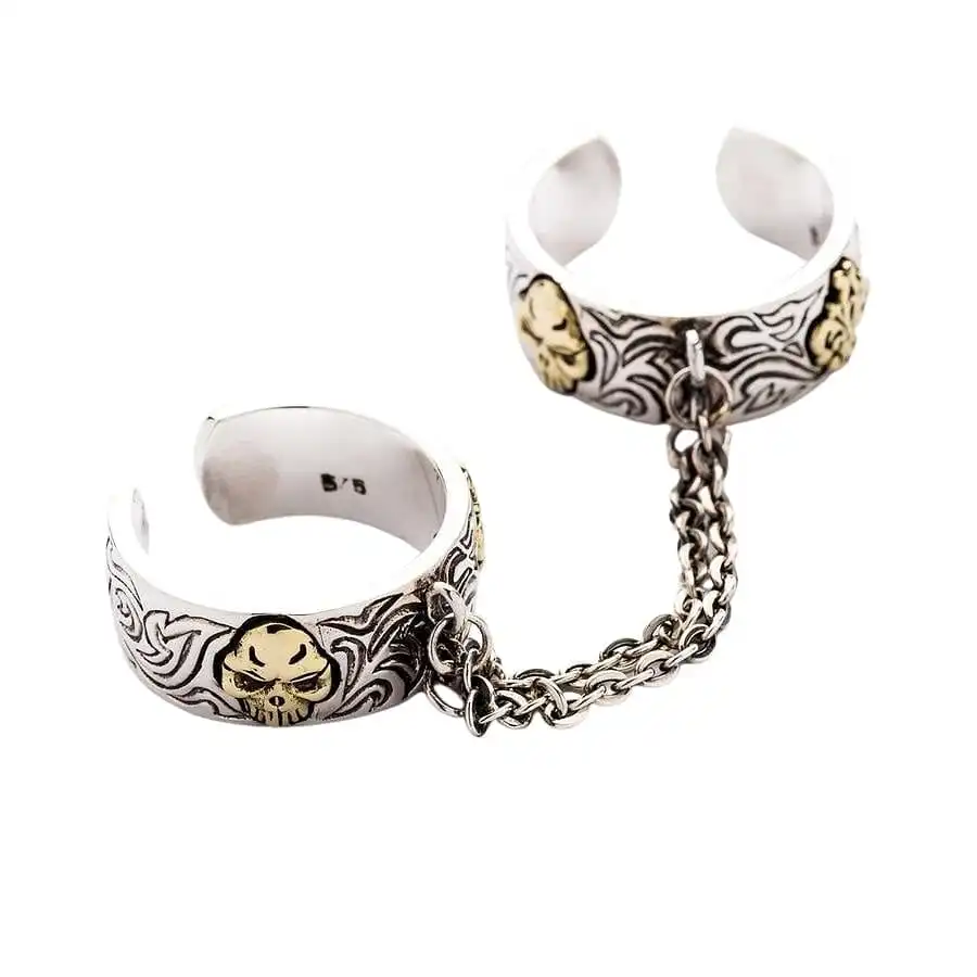 Bikerringshop Chained Double Skull Gothic Punk Ring 8 Bikerringshop Chained Double Skull Gothic Punk Ring - Image 6