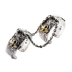 Bikerringshop Chained Double Skull Gothic Punk Ring