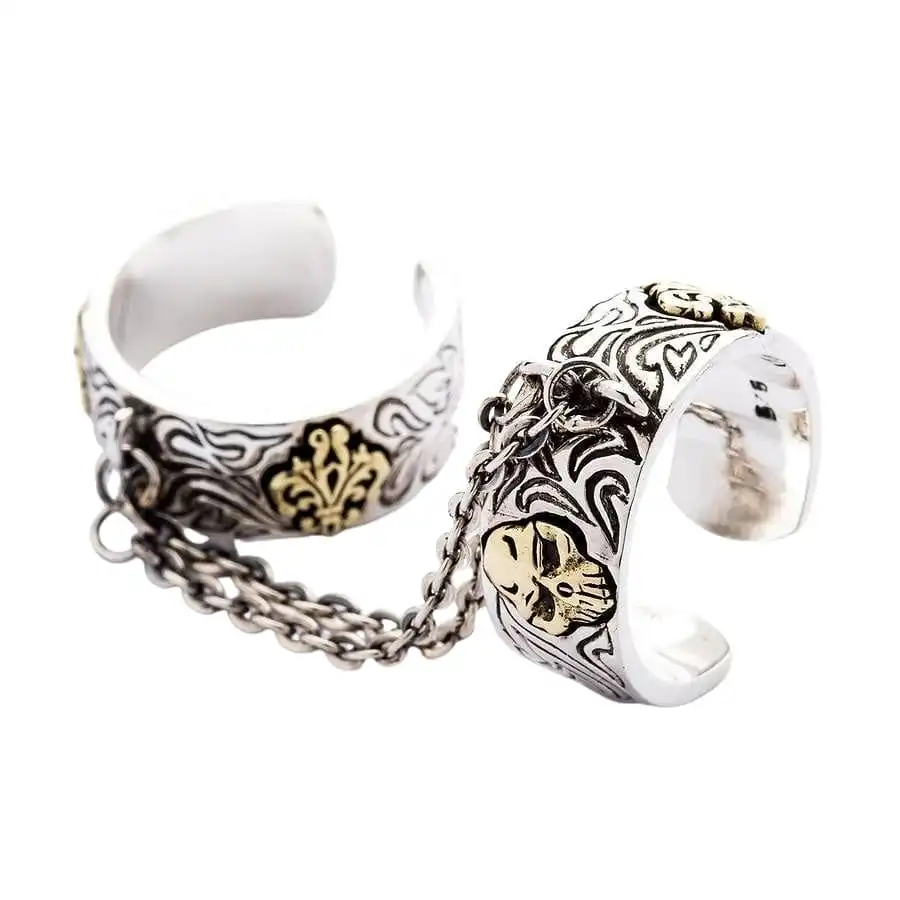 Bikerringshop Chained Double Skull Gothic Punk Ring 6 Bikerringshop Chained Double Skull Gothic Punk Ring - Image 4