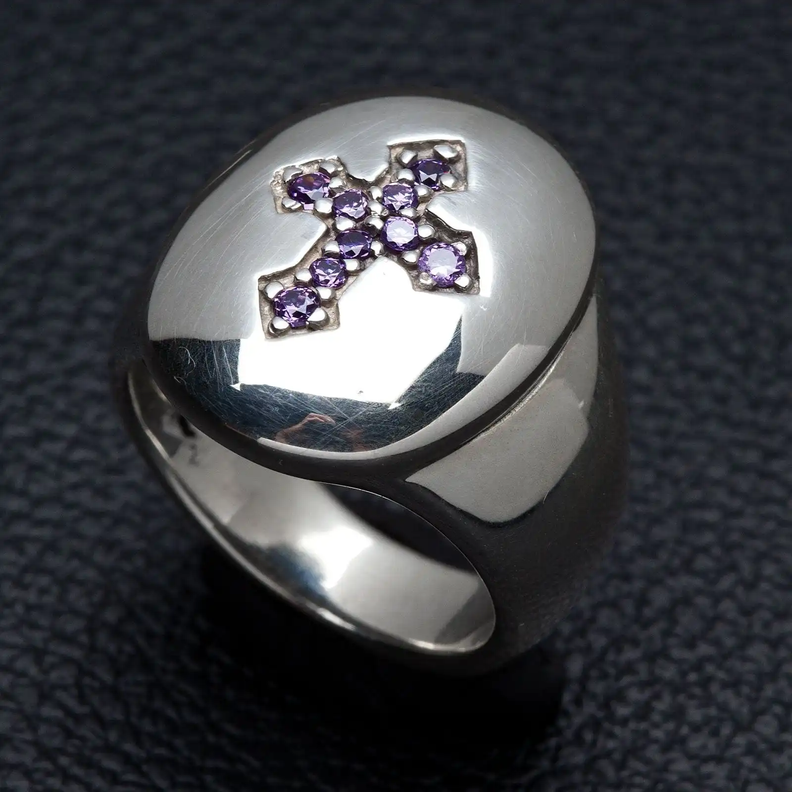 Bikerringshop Amethyst Silver Cross Christian Ring 5 Bikerringshop Amethyst Silver Cross Christian Ring - Image 3