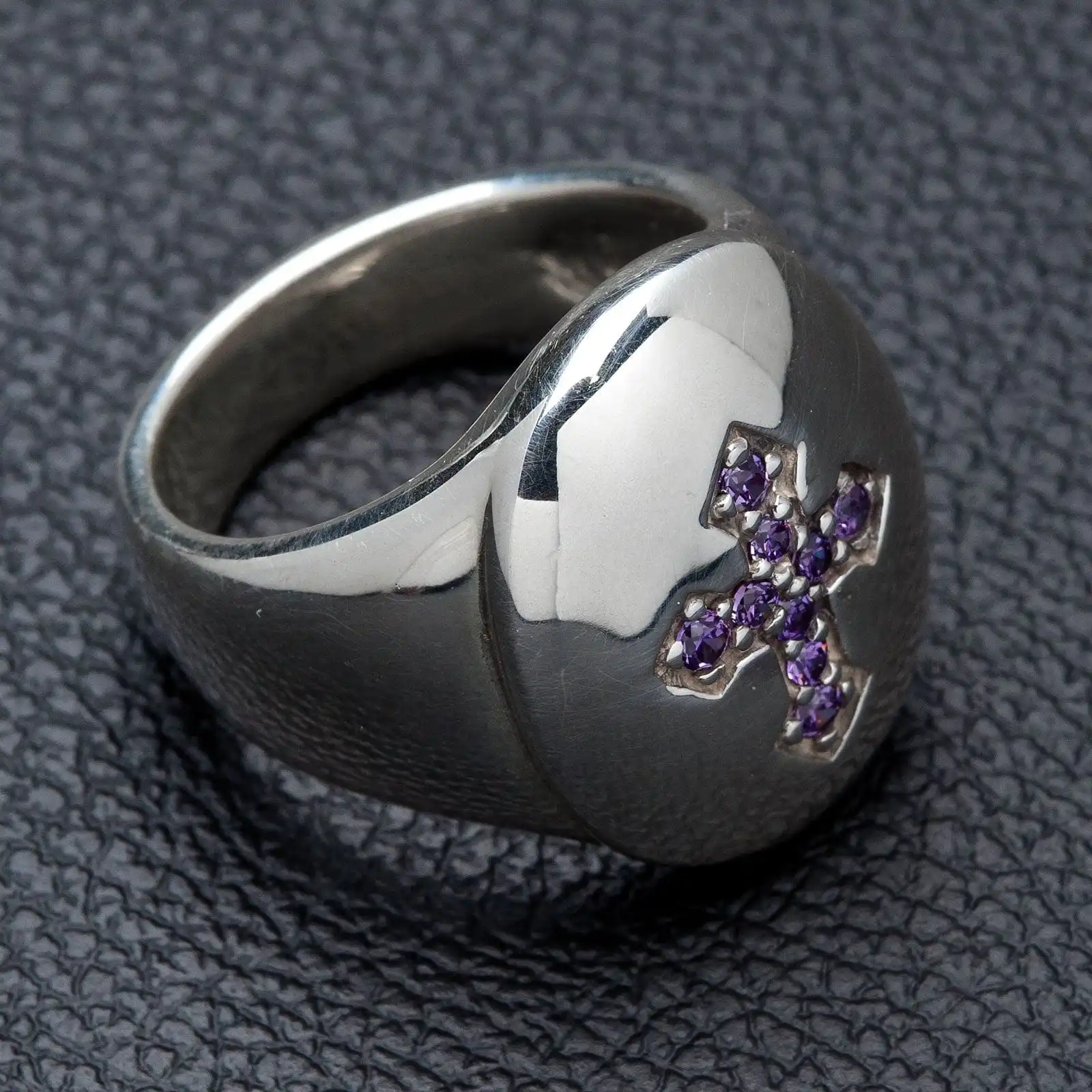 Bikerringshop Amethyst Silver Cross Christian Ring 9 Bikerringshop Amethyst Silver Cross Christian Ring - Image 7
