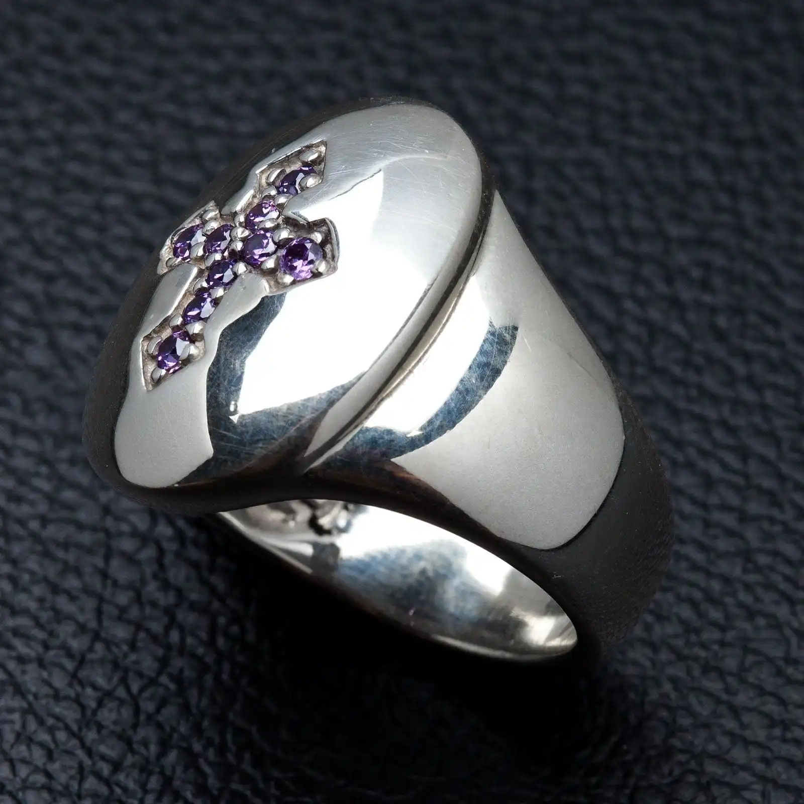 Bikerringshop Amethyst Silver Cross Christian Ring 7 Bikerringshop Amethyst Silver Cross Christian Ring - Image 5