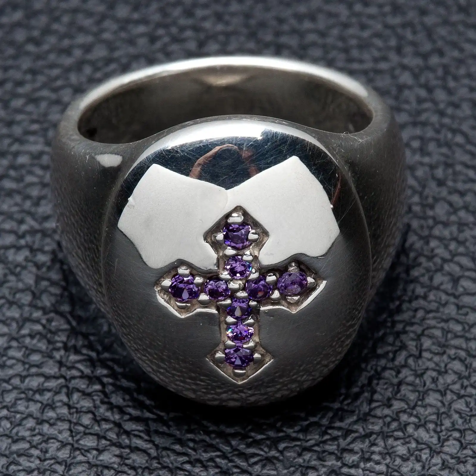 Bikerringshop Amethyst Silver Cross Christian Ring 6 Bikerringshop Amethyst Silver Cross Christian Ring - Image 4