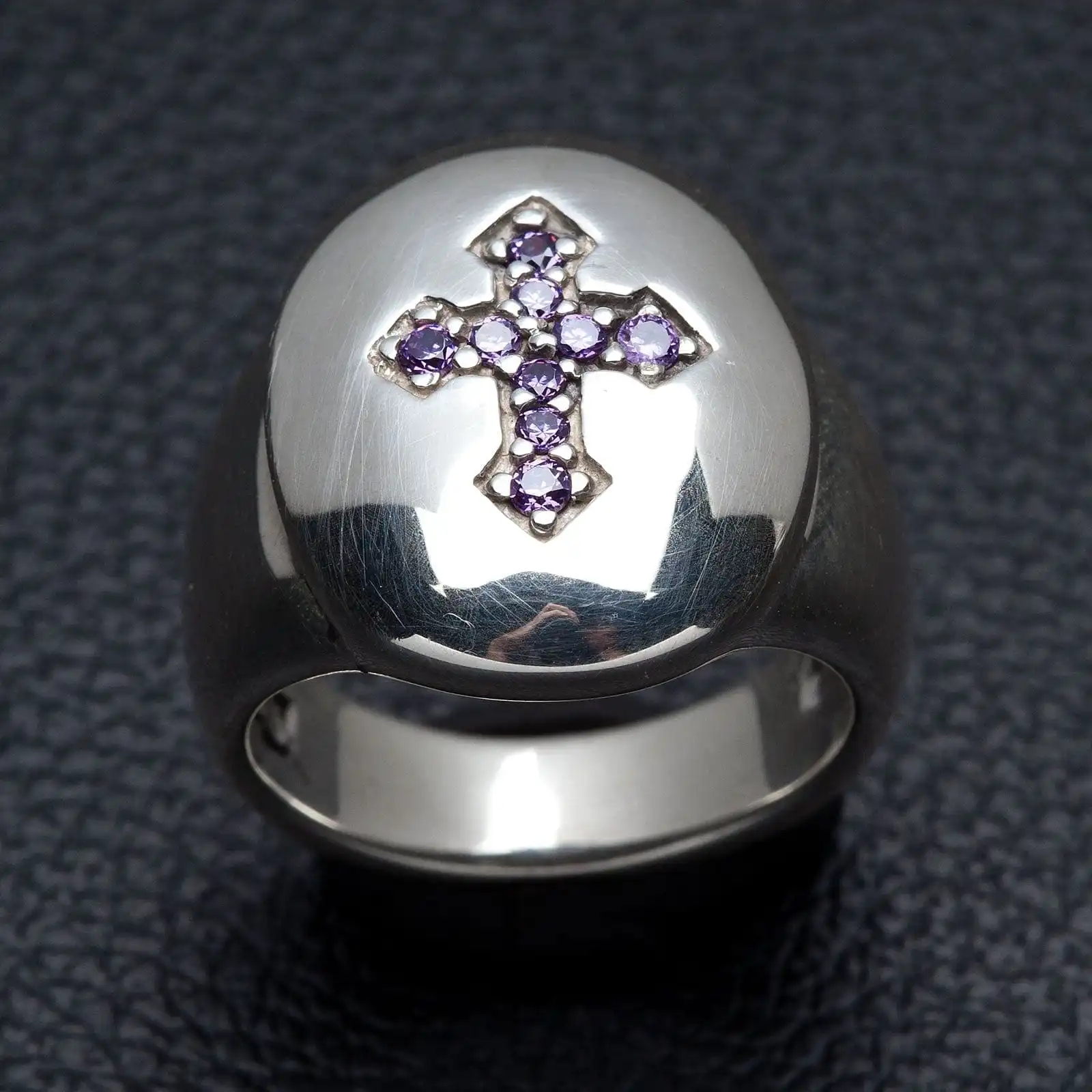 Bikerringshop Amethyst Silver Cross Christian Ring 4 Bikerringshop Amethyst Silver Cross Christian Ring - Image 2