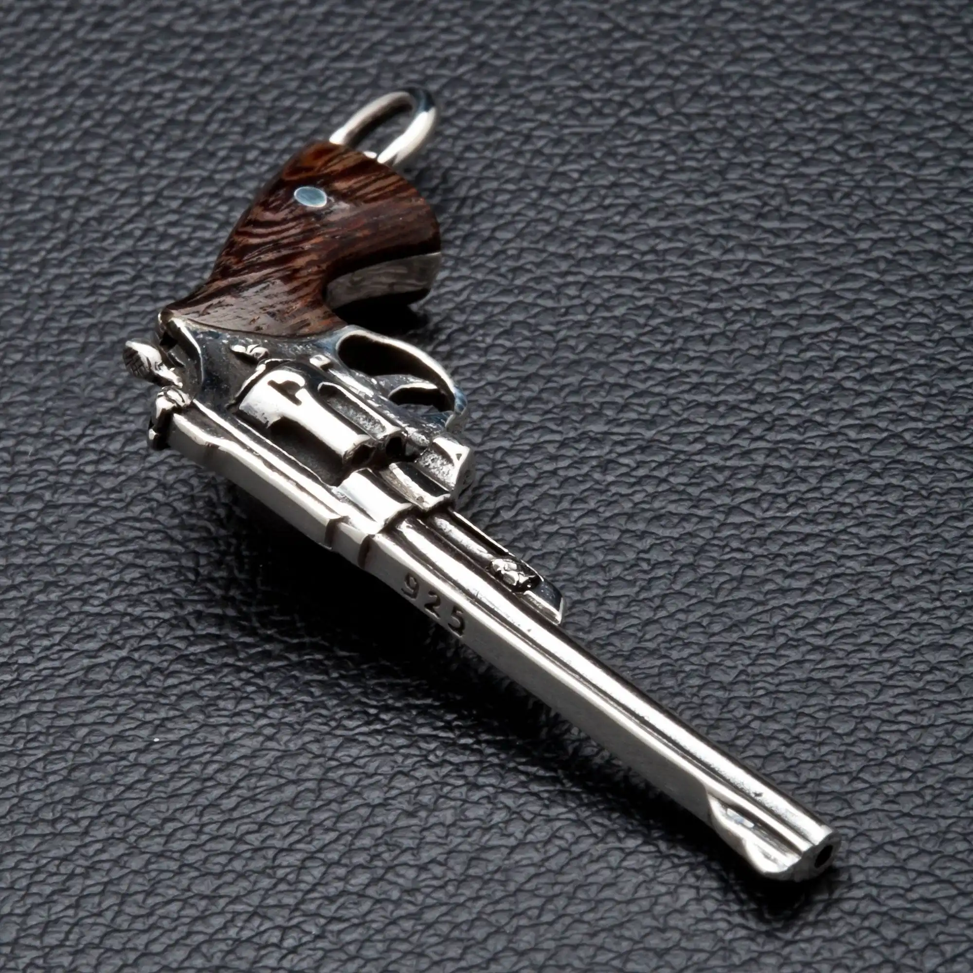Bikerringshop Sterling Silver Wood Cowboy Gun Revolver Pendant 5 Bikerringshop Sterling Silver Wood Cowboy Gun Revolver Pendant - Image 3