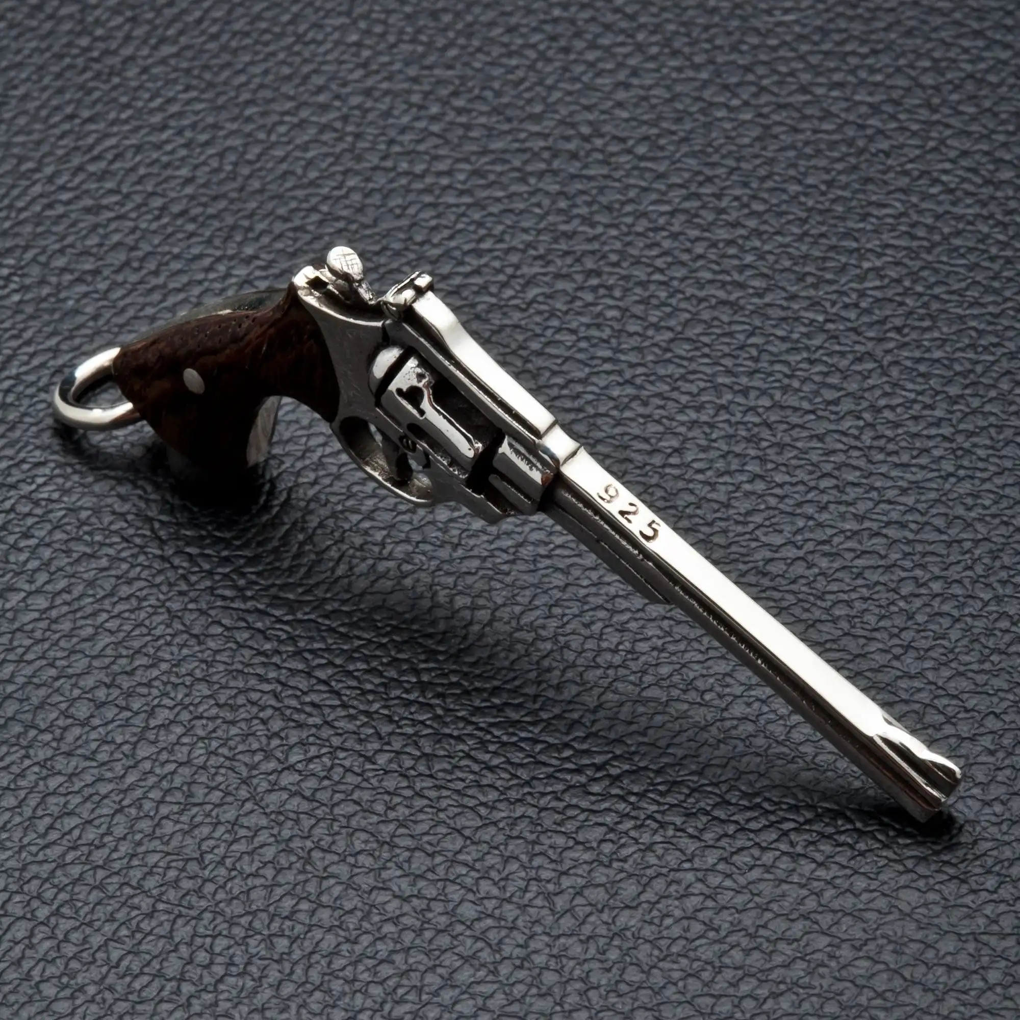 Bikerringshop Sterling Silver Wood Cowboy Gun Revolver Pendant 7 Bikerringshop Sterling Silver Wood Cowboy Gun Revolver Pendant - Image 5