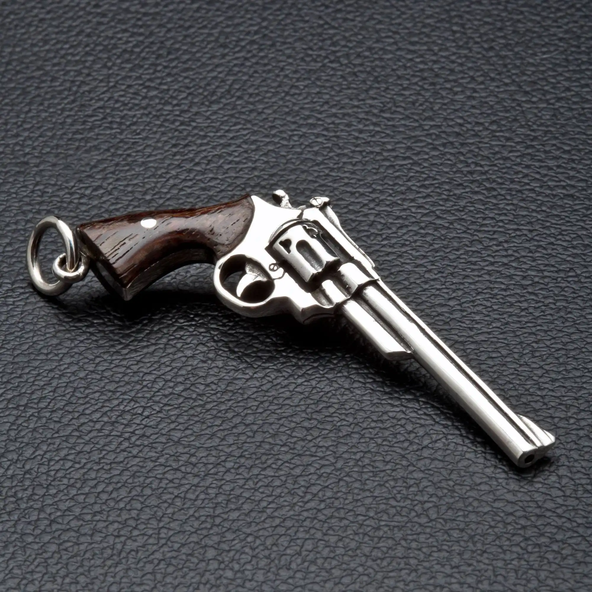 Bikerringshop Sterling Silver Wood Cowboy Gun Revolver Pendant 3 Bikerringshop Sterling Silver Wood Cowboy Gun Revolver Pendant