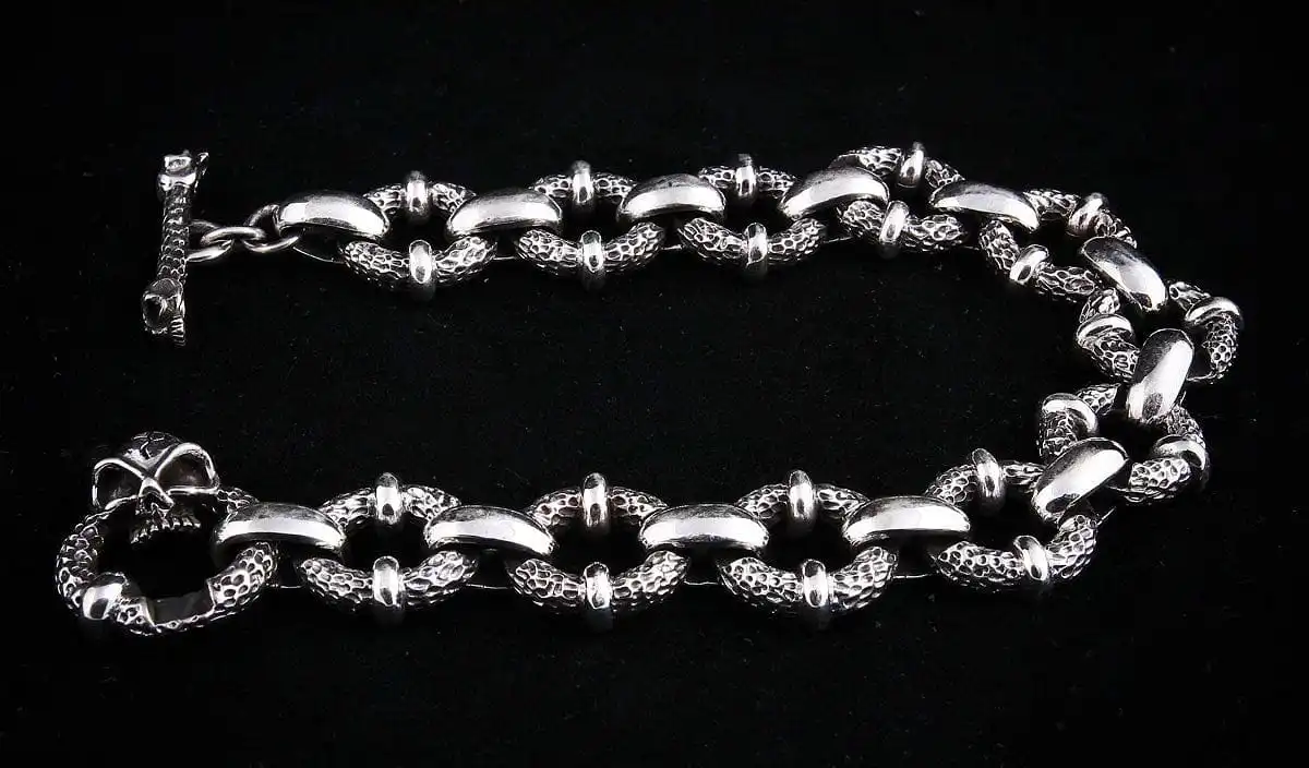 Bikerringshop Sterling Silver Crazy Skull Bracelet 4 Bikerringshop Sterling Silver Crazy Skull Bracelet - Image 2