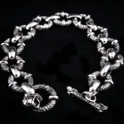 Bikerringshop Sterling Silver Crazy Skull Bracelet