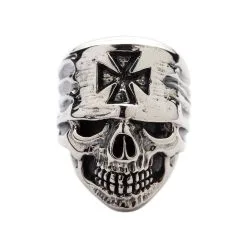 Bikerringshop Sterling Silver Cross Bandana Biker Skull Ring