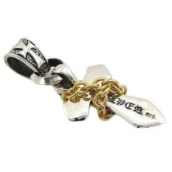 Bikerringshop Yellow Gold & Silver Cross Leather Cords Pendant Mens Necklaces -Outlet Rings Store cross leather cords 3