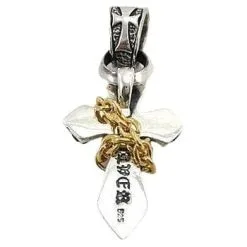 Bikerringshop Yellow Gold & Silver Cross Leather Cords Pendant Mens Necklaces -Outlet Rings Store cross leather cords 6