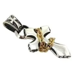 Bikerringshop Yellow Gold & Silver Cross Leather Cords Pendant Mens Necklaces -Outlet Rings Store cross leather cords 8