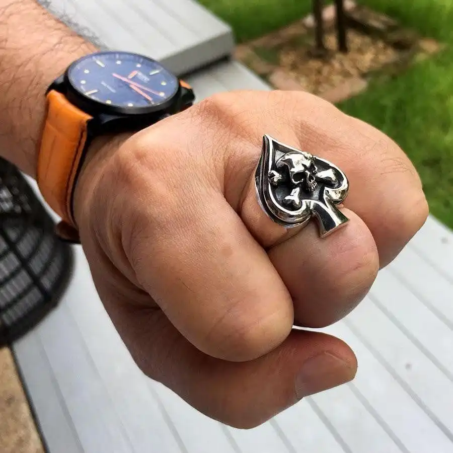 Bikerringshop Sterling Silver Spade Crossbone Skull Ring 8 Bikerringshop Sterling Silver Spade Crossbone Skull Ring - Image 6