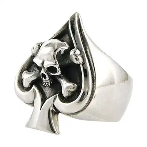 Bikerringshop Sterling Silver Spade Crossbone Skull Ring 3 Bikerringshop Sterling Silver Spade Crossbone Skull Ring