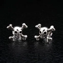 Bikerringshop Sterling Silver Crossbones Skull Studs Earrings