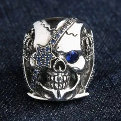 Bikerringshop Sterling Silver Sapphire Crown Pirate Skull Rings 12 Bikerringshop Sterling Silver Sapphire Crown Pirate Skull Rings -Outlet Rings Store crown pirate skull ring 3