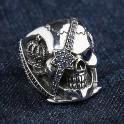 Bikerringshop Sterling Silver Sapphire Crown Pirate Skull Rings 14 Bikerringshop Sterling Silver Sapphire Crown Pirate Skull Rings -Outlet Rings Store crown pirate skull ring 4
