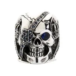Bikerringshop Sterling Silver Sapphire Crown Pirate Skull Rings